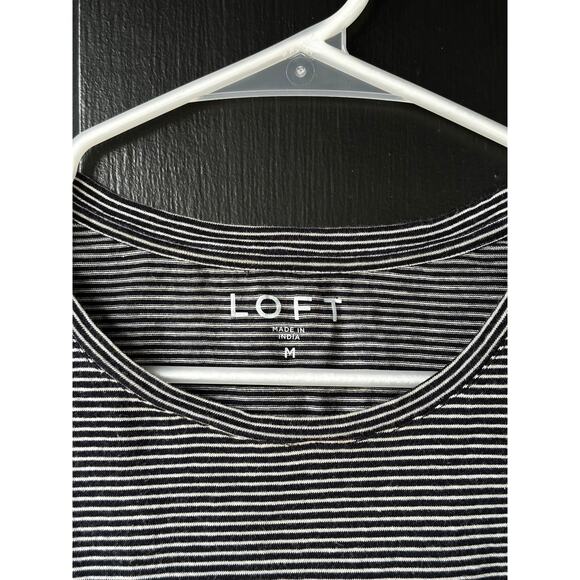 LOFT Striped Embroidered Peplum Blouse Women’s Medium Bell Sleeve Boho Top - Picture 2 of 4